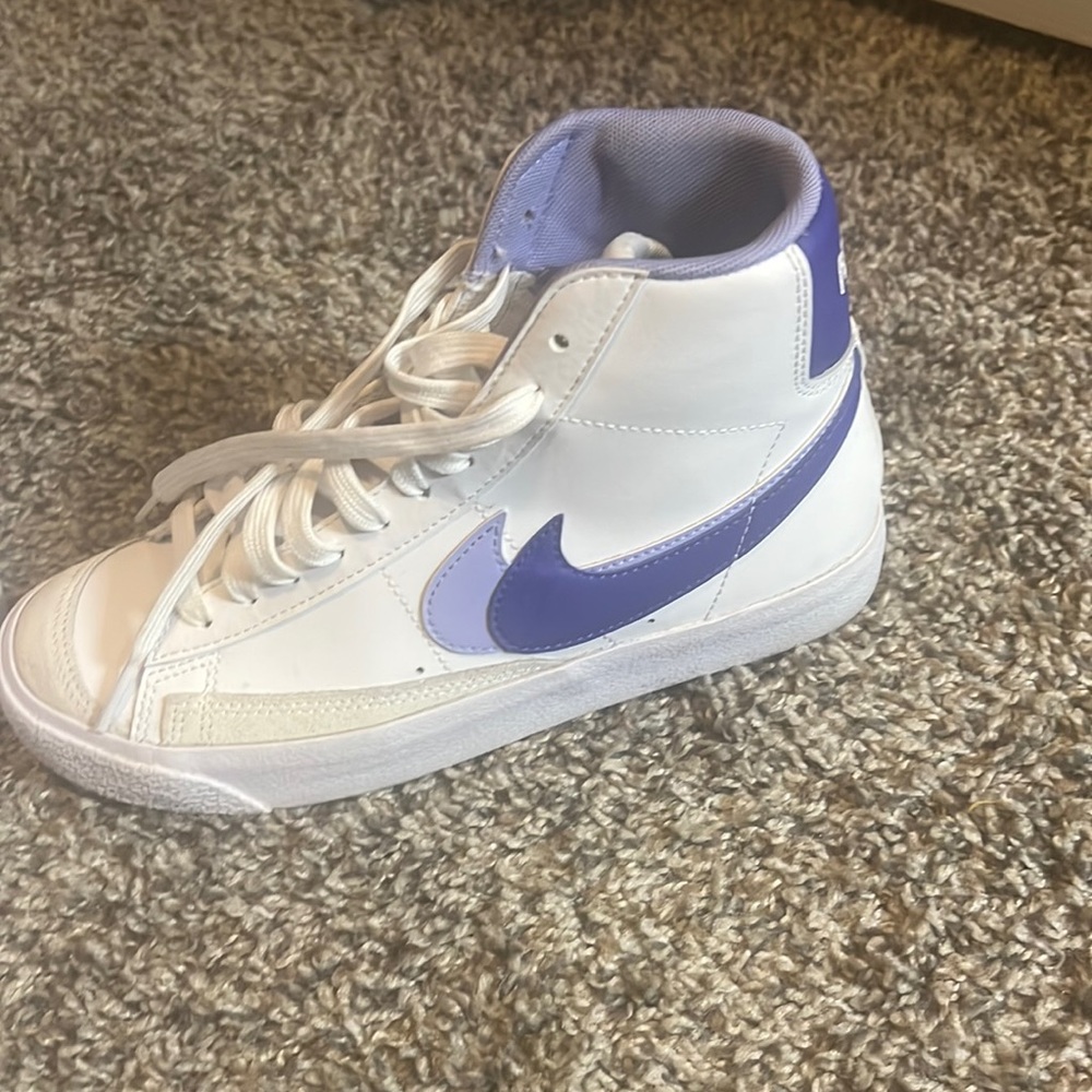 White and Purple Nike Blazer Mid